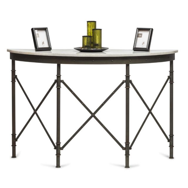 Half Round Industrial Console Table with Marble Top