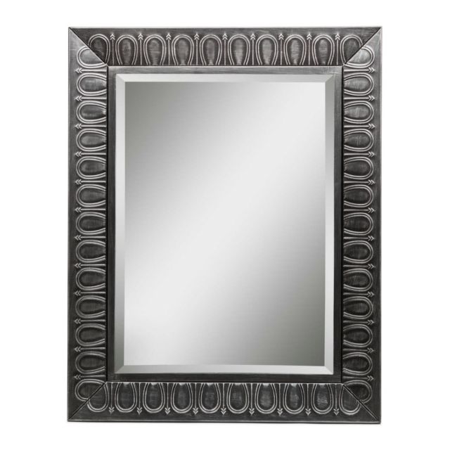 Rectangular Silver Wall Mirror with Embossed Frame