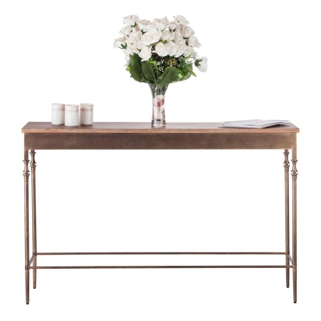 Wooden Finial Console Table - Brass Finish
