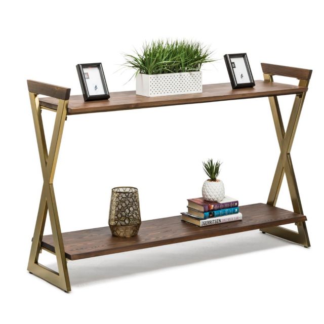 Wooden Iron Console Table with 2 Shelves
