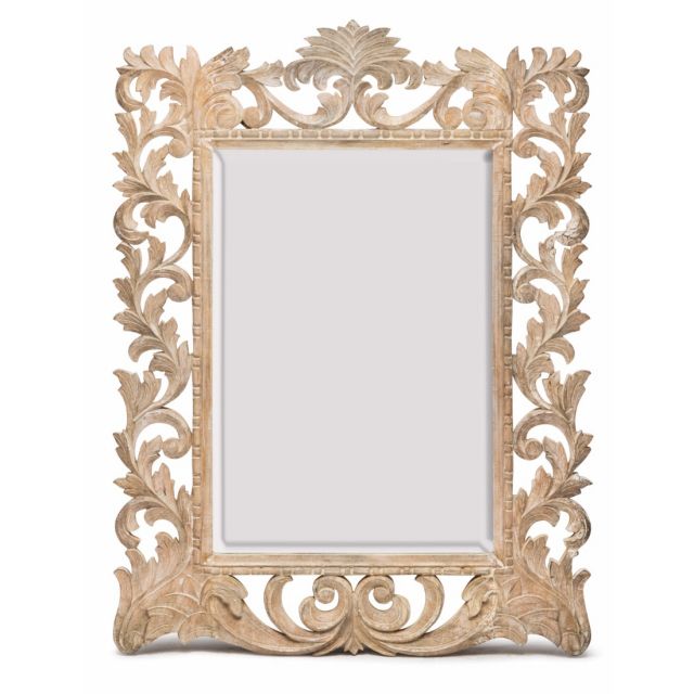 Wall Mirror Rustic Hand Carved Hallway Timber Wooden Large Bevelled 120 x 90 cm