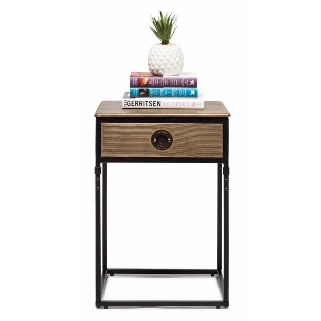 Contemporary Iron Side Table with Storage Drawer