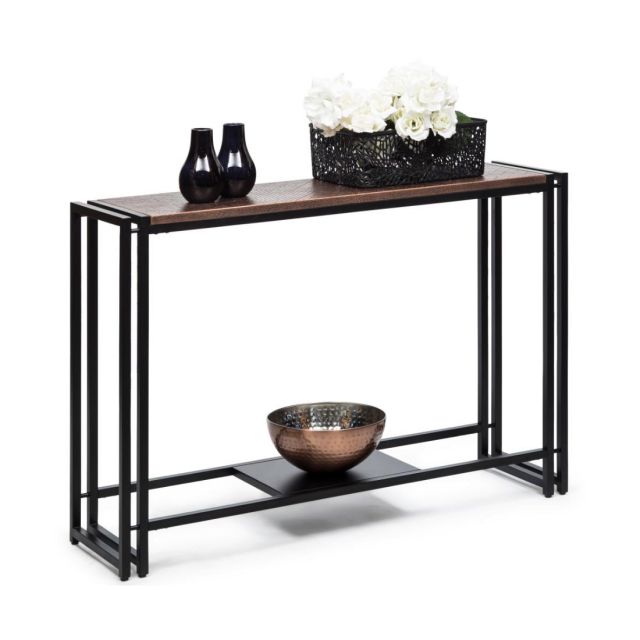 Slim Contemporary Iron Hallway Console Table with Textured Top