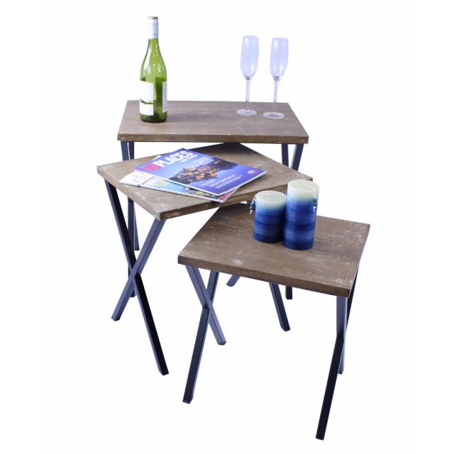 Rustic Wooden Iron Nested Side Table