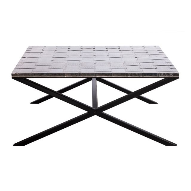 Iron Square Coffee Table with Woven Stainless Steel Top