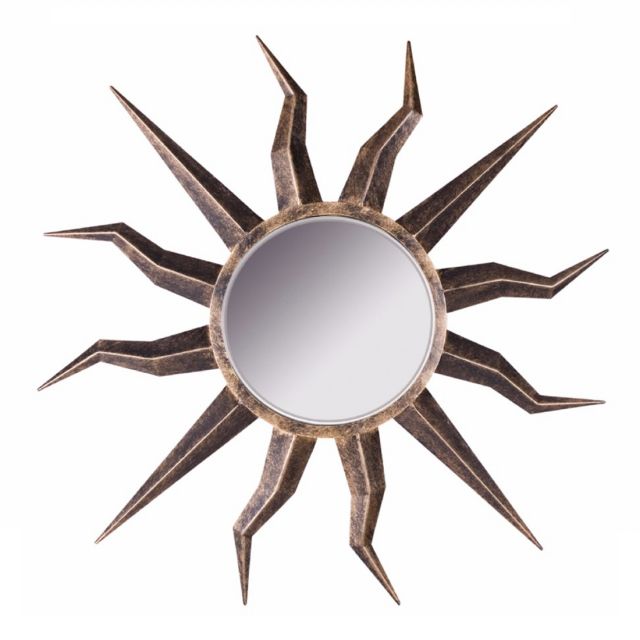 Sunburst Iron Wall Mirror with Burnt Brass Finish