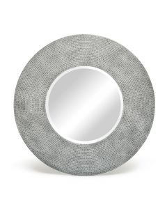 Round Silver Bevelled Wall Mirror with Iron Croc Pattern Frame 