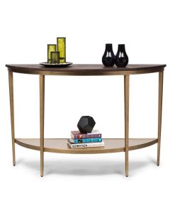 Half Round Hallway Console Table with Wood Top – French Brass