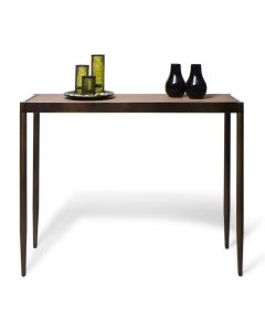 Slim Contemporary Hallway Console Table with Wood Top – Dark Brass